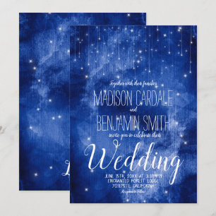 Blue Galaxy Celestial Stars Fairy Lights Wedding Invitation