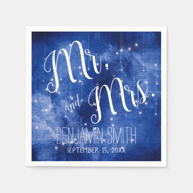 Blue Galaxy Celestial Stars Night Sky Wedding Napkin (Front)