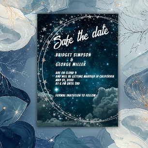 blue galaxy cloud 9 wedding safe the date