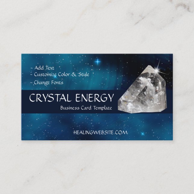 Blue Galaxy Healing Quartz Energy Business Card (Front)