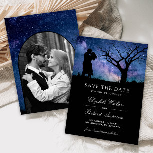 Blue Galaxy Romantic Couple Photo Wedding Save The Date