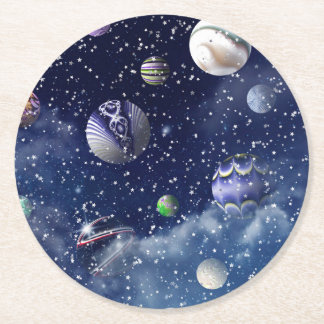 Blue Galaxy Round Paper Coaster