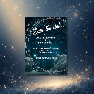 blue galaxy sky wedding save the date