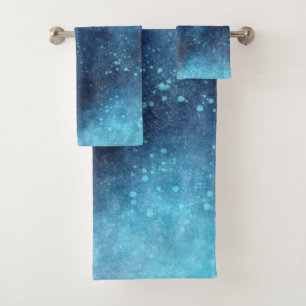 Blue Galaxy Sparkle Abstract Bath Towel Set
