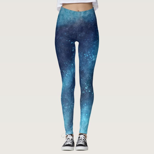 Blue Galaxy Sparkle Abstract Leggings (Front)
