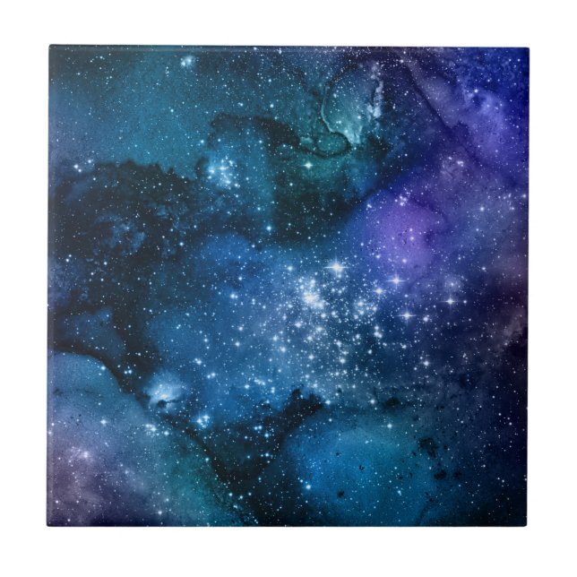 Blue Galaxy Starry Sky Cosmic Space Nebula Sparkle Tile (Front)