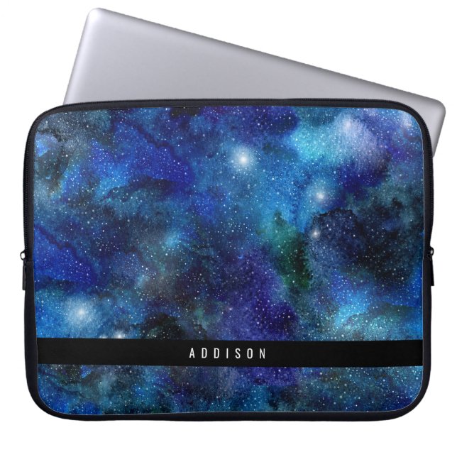 Blue Galaxy Stars Personalised Laptop Sleeve (Front)