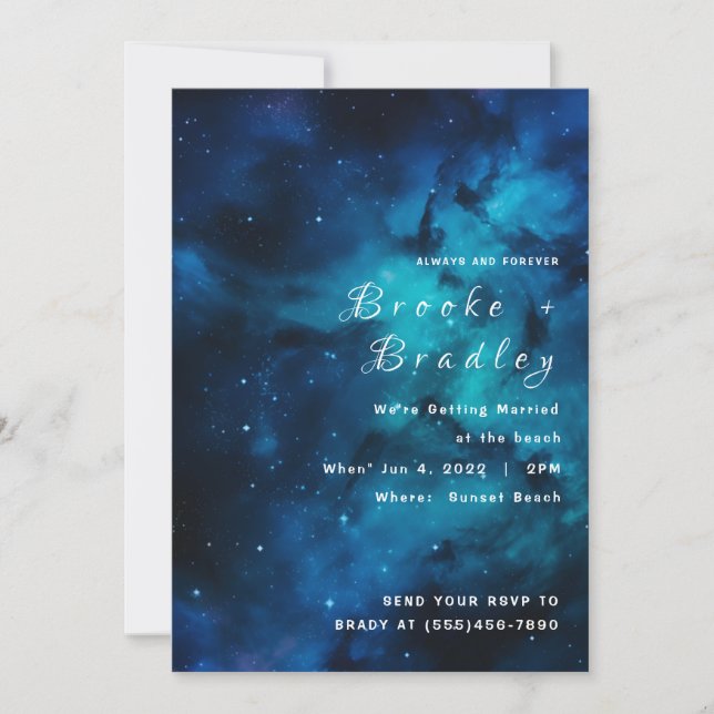 Blue Galaxy Twilight Wedding Invitation (Front)