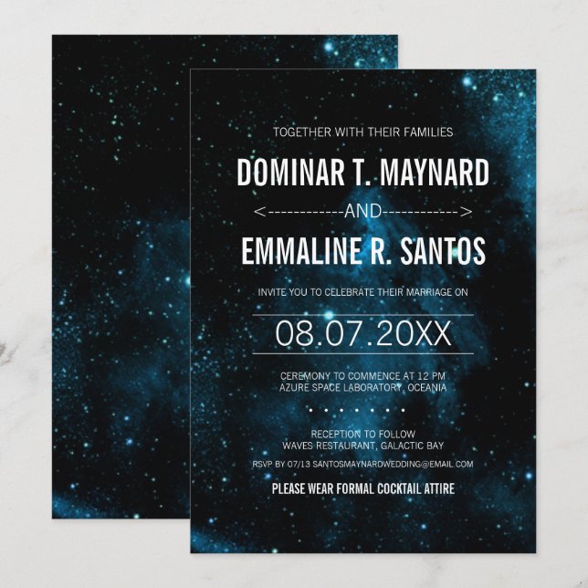 Blue Galaxy Wedding Invitation (Front/Back)