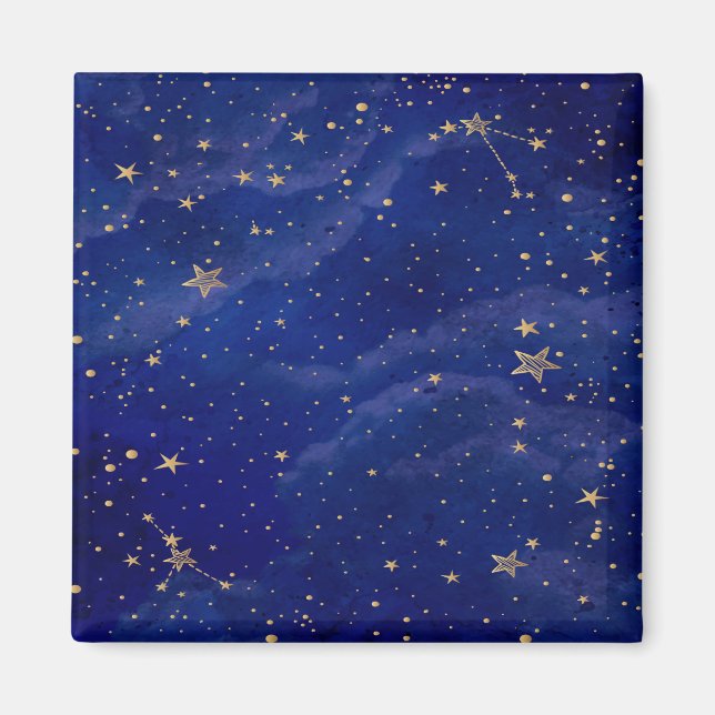 Blue Galaxy with Golden Stars Magnet (Front)