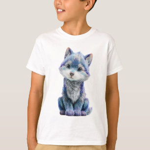 Blue Galaxy Wolf Pup Kids T-Shirt