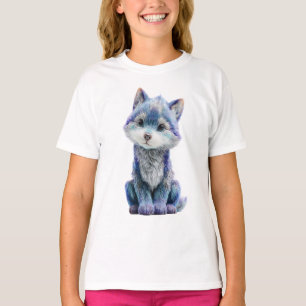 Blue Galaxy Wolf Pup Kids T-Shirt