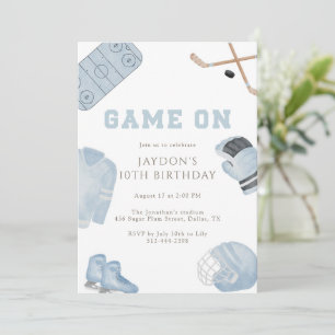Blue Game On Hockey Birthday Party Kids Sports  Invitation