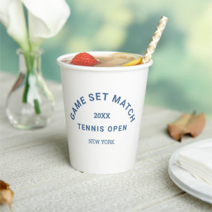 Blue Game Set Match Crest Tennis Tournament Paper Cups
