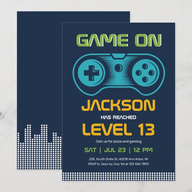 Blue Gaming Video Games Gamer Boy Birthday Invitation (Front/Back)