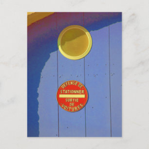 Blue Garage Door in France No Parking Sign Postcard