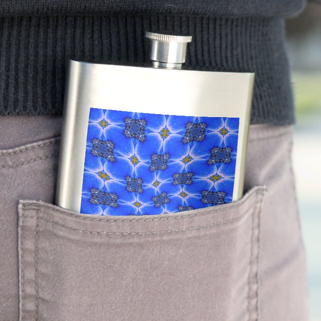 Blue Garden Anemone Pattern Hip Flask (In Situ)