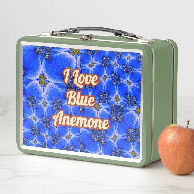 Blue Garden Anemone Pattern Metal Lunch Box (In Situ)