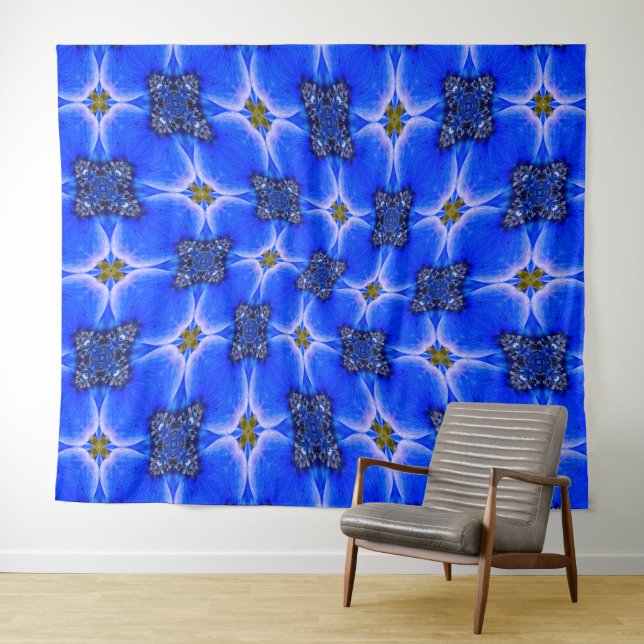 Blue Garden Anemone Pattern Tapestry (In Situ (Horizontal))