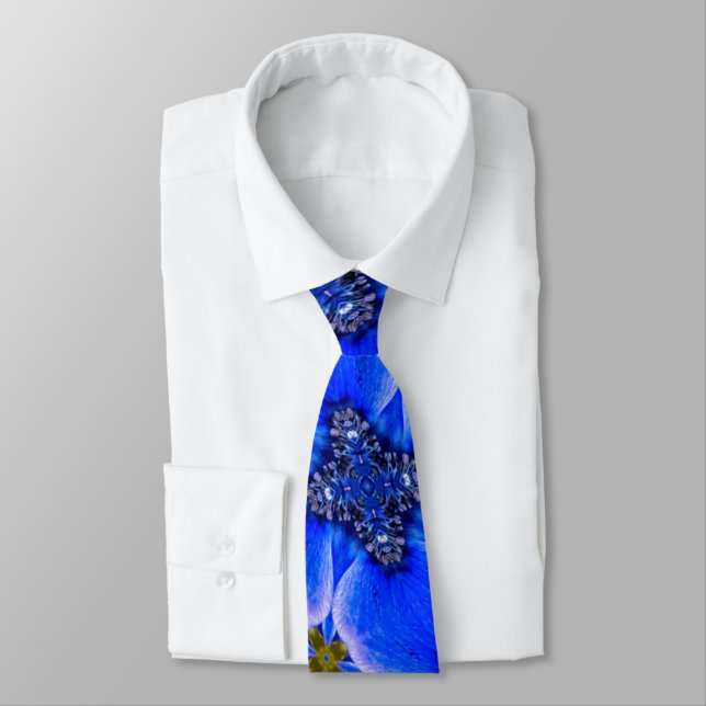 Blue Garden Anemone Pattern Tie (Tied)