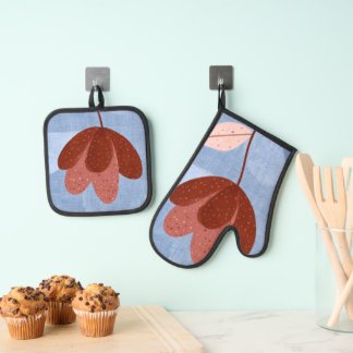 Blue Garden Bloom | Textured Floral Oven Mitt & Pot Holder Set