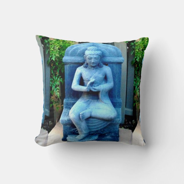 Blue Garden Buddha Pillow (Front)