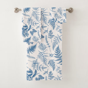Blue Garden Butterfly & Floral Garden Pattern Bath Towel Set