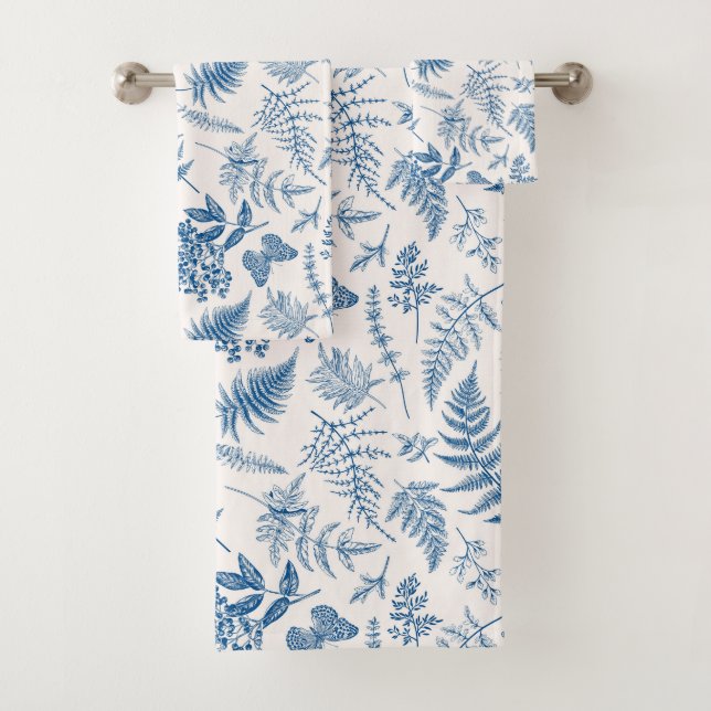 Blue Garden Butterfly & Floral Garden Pattern Bath Towel Set (Insitu)