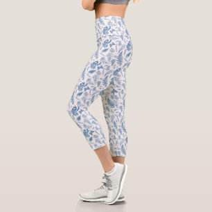 Blue Garden Butterfly & Floral Garden Pattern Capri Leggings