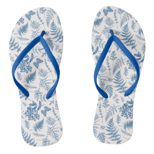Blue Garden Butterfly & Floral Garden Pattern Flip Flops