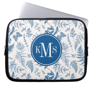 Blue Garden Butterfly & Floral Garden Pattern Laptop Sleeve