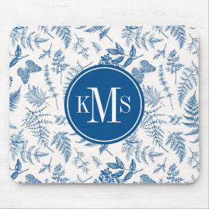 Blue Garden Butterfly & Floral Garden Pattern Mouse Mat
