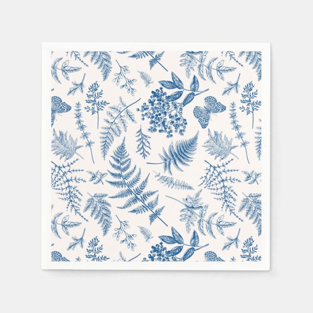 Blue Garden Butterfly & Floral Garden Pattern Napkin (Front)
