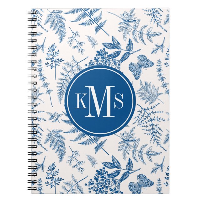 Blue Garden Butterfly & Floral Garden Pattern Notebook (Front)