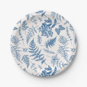 Blue Garden Butterfly & Floral Garden Pattern Paper Plate