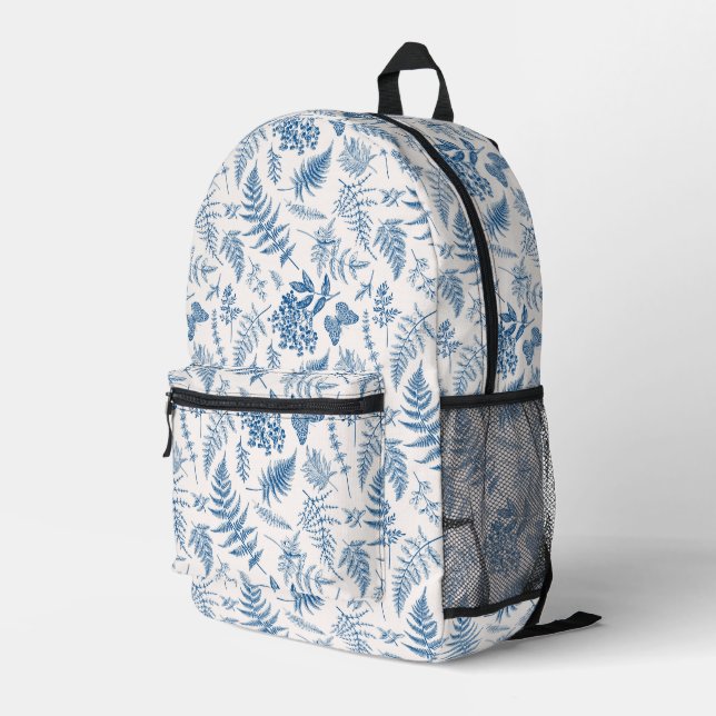 Blue Garden Butterfly & Floral Garden Pattern Printed Backpack (Back Corner Right)