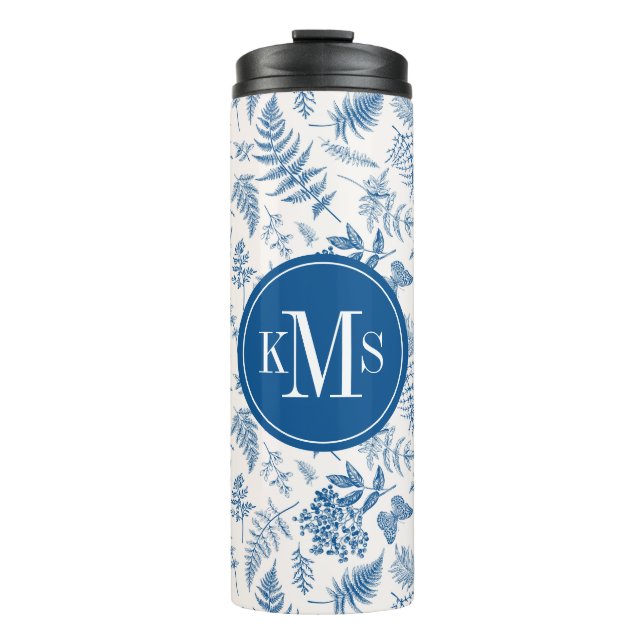 Blue Garden Butterfly & Floral Garden Pattern Thermal Tumbler (Front)