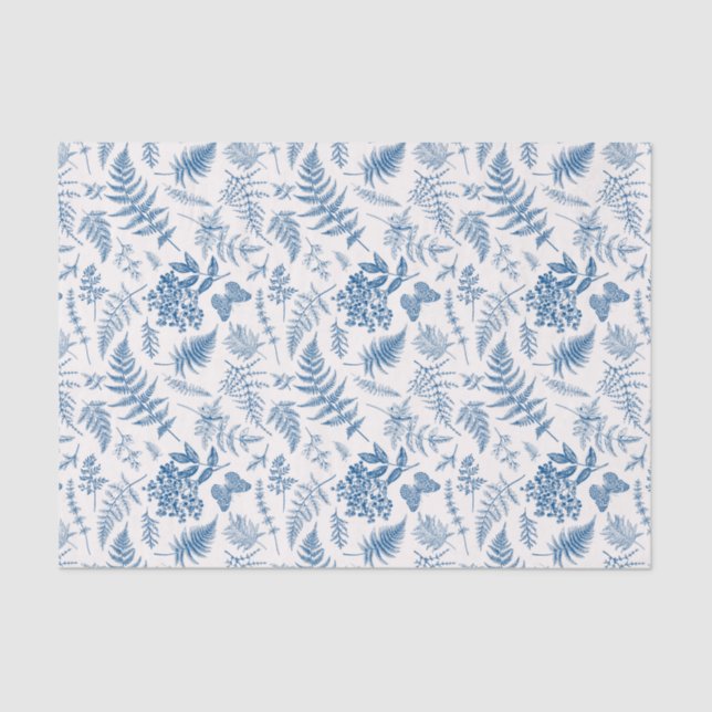 Blue Garden Butterfly & Floral Garden Pattern Tissue Paper (Front)