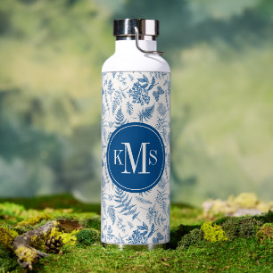 Blue Garden Butterfly & Floral Garden Pattern Water Bottle