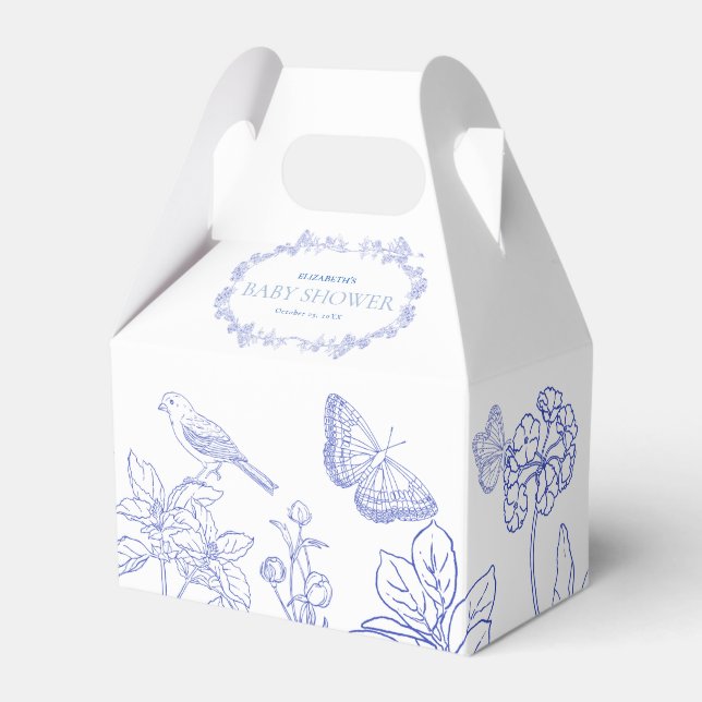 Blue Garden Chinoiserie Baby Shower Favour Box (Front Side)