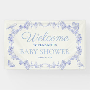 Blue Garden Chinoiserie Baby Shower Welcome Banner