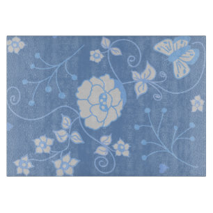 Blue Garden Decorative Glass Cutting Board