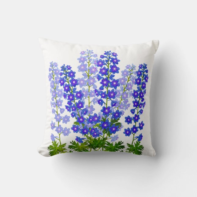 Blue Garden Delphinium Larkspur Flowers American M Cushion (Front)