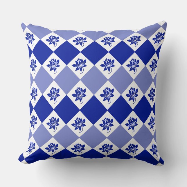 Blue Garden | Diamond Pattern Throw Pillow (Front)