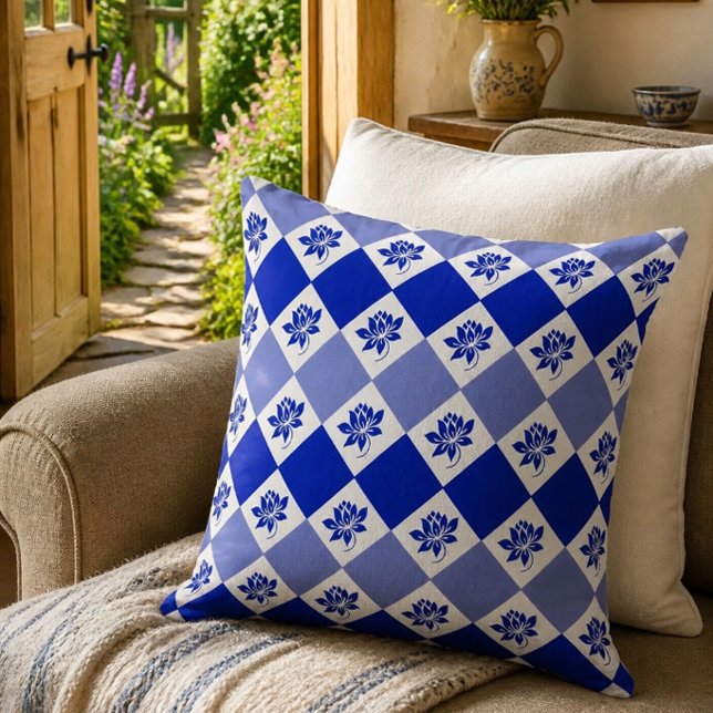 Blue Garden | Diamond Pattern Throw Pillow (Creator Uploaded)
