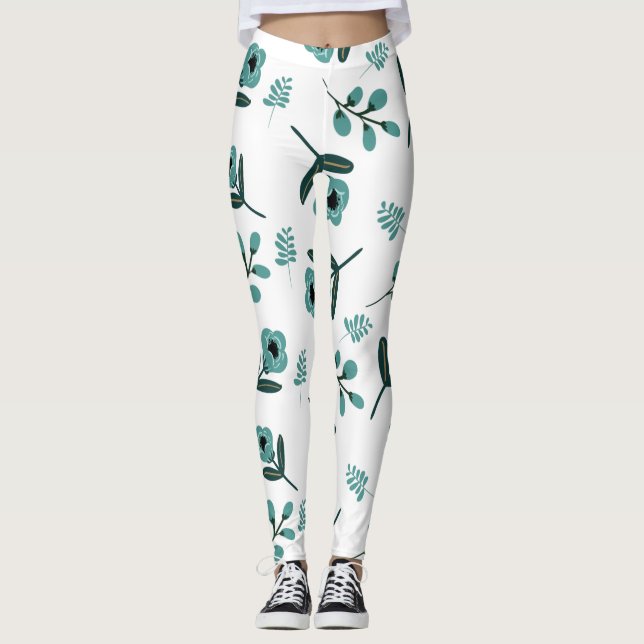 Blue Garden Floral Night  Leggings (Front)