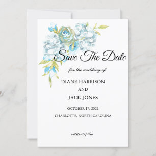 Blue Garden Flowers Save The Date Invitation