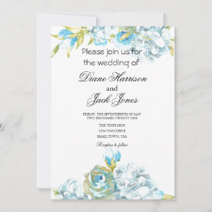 Blue Garden Flowers Wedding Invitation