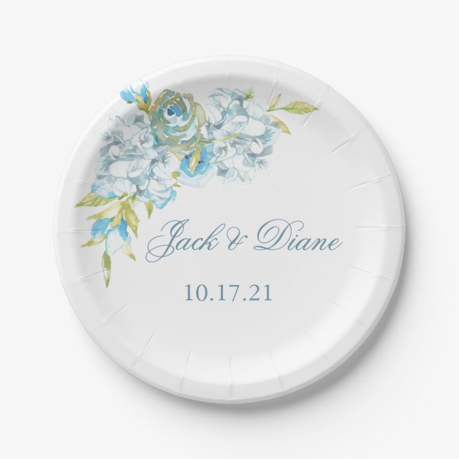 Blue Garden Flowers Wedding Paper Plate (Front)