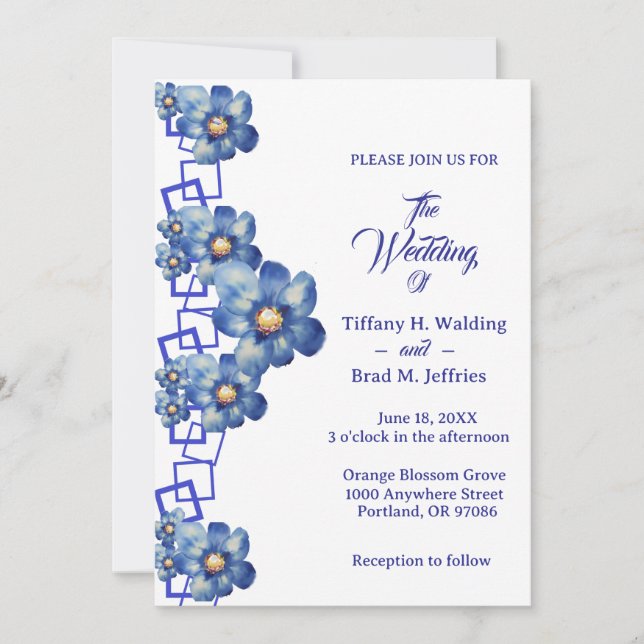 Blue Garden Perennials & Forget Me Nots Wedding Invitation (Front)